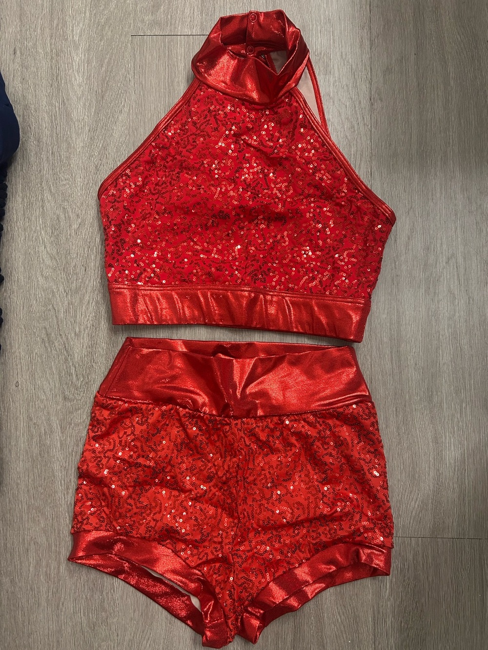 NEW Balera (MA) Dance Costume Red Sequin Two Piece Shorts Halter Performance Set